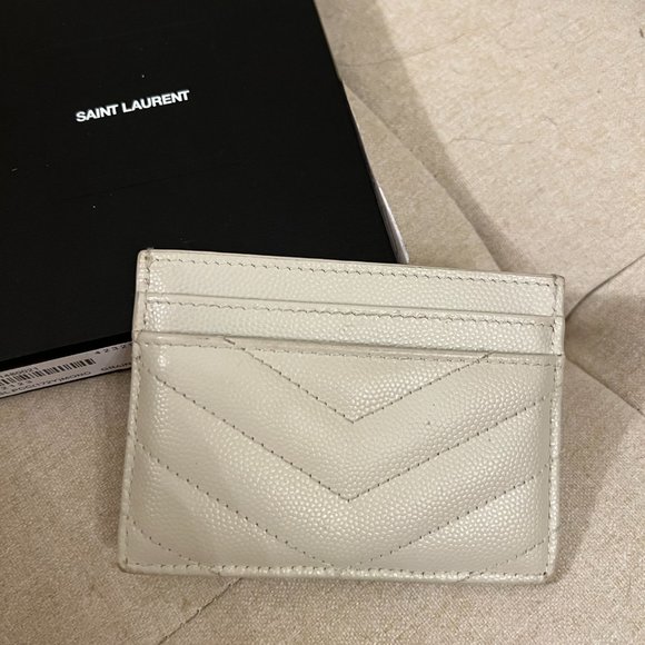 Saint Laurent Grain De Poudre Matelasse Chevron Monogram Credit Card Case - Picture 3 of 6
